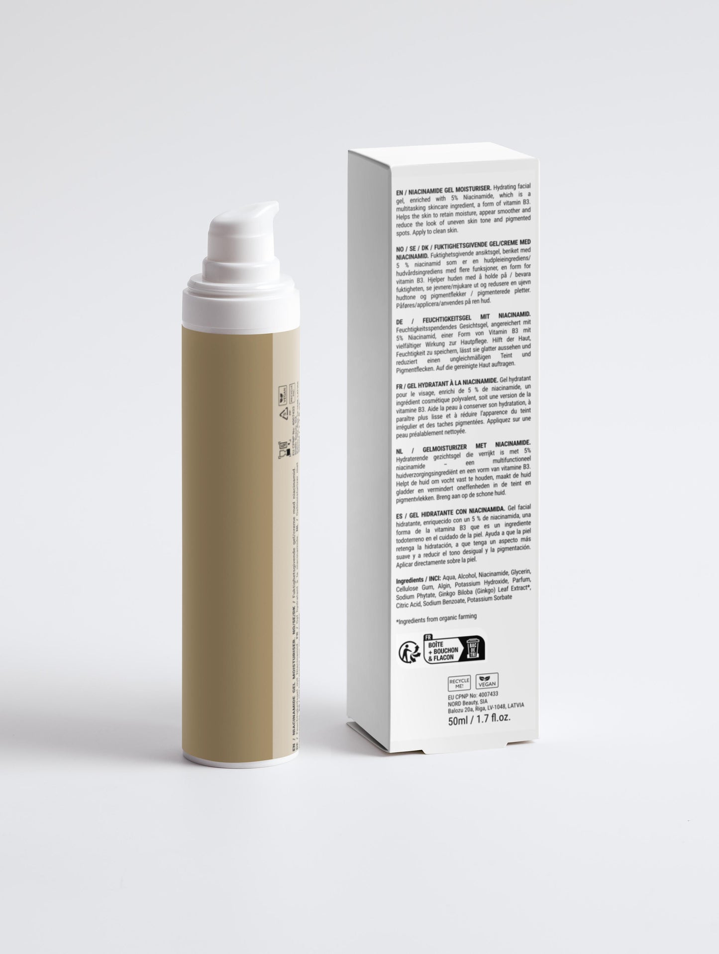 Niacinamide Gel Moisturiser 50ml – natural skincare with 5% Niacinamide to hydrate, smooth texture, and reduce uneven tone for a radiant complexion. Ideal for all skin types.