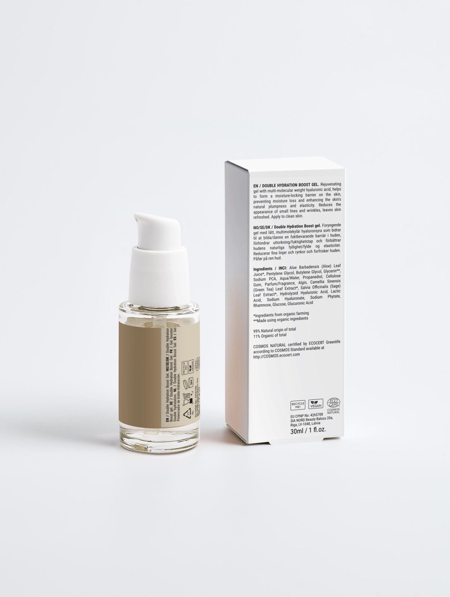 Double Hydration Boost Gel 30ml – natural skincare with Hyaluronic Acid to hydrate, plump, and reduce fine lines. Vegan, gluten-free, and nourishing.